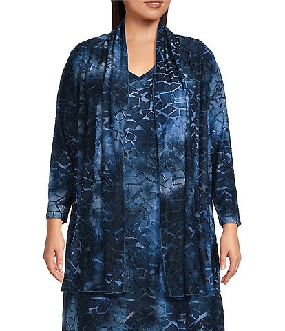 Calessa Plus Size Burnout Knit Open-Front Cardigan