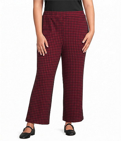 Calessa Plus Size Coordinating Knit Check Straight Leg Crop Pants