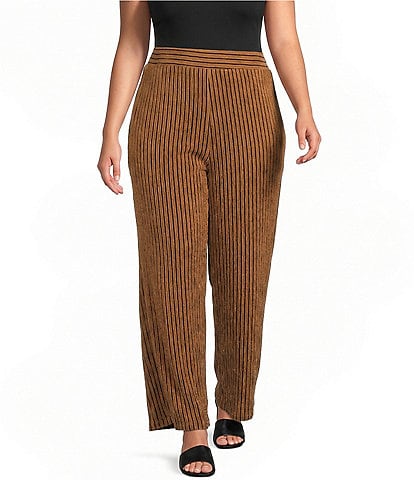 Calessa Plus Size Coordinating Textured Knit Stripe Wide Leg Pull-On Pants