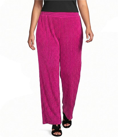 Calessa Plus Size Coordinating Textured Knit Stripe Straight Leg Pull-On Pants