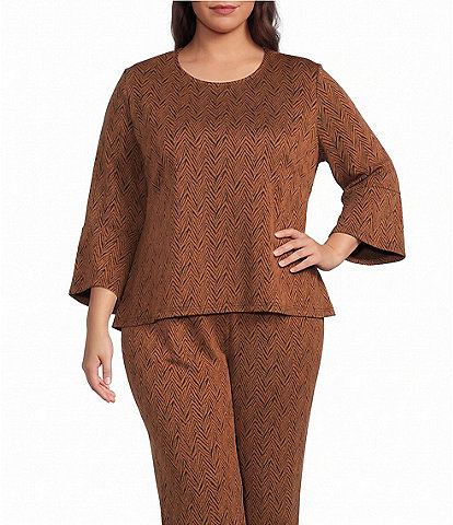 Calessa Plus Size Jacquard Knit Crewneck 3/4 Sleeve Coordinating Tunic