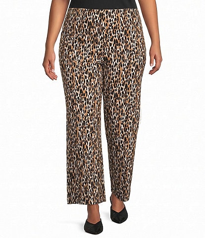 Calessa Plus Size Knit Animal Print Wide Leg Pull-On Coordinating Pants