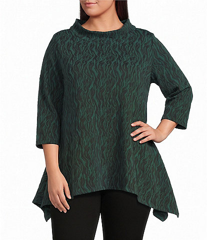 Calessa Plus Size Knit Cowl Neck 3/4 Sleeve Tunic