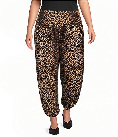 Calessa Plus Size Knit Jersey Leopard Print Coordinating Balloon Ankle Pants