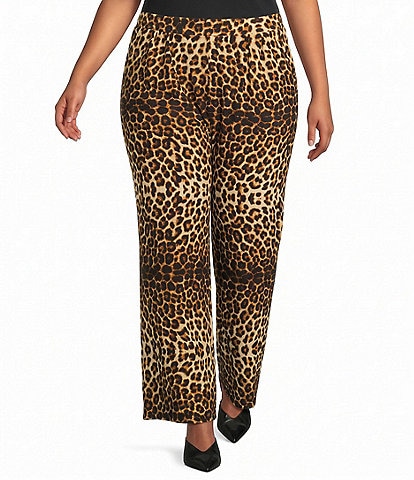 Calessa Plus Size Knit Leopard Wide Leg Pull-On Coordinating Pants