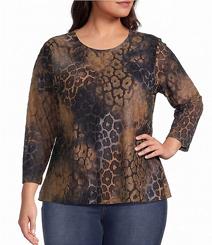 Calessa Plus Size Knit Printed Scoop Neck 3/4 Sleeve Tee