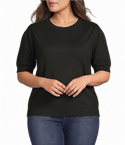 Calessa Plus Size Knit Round Neck Short Sleeve Sweater