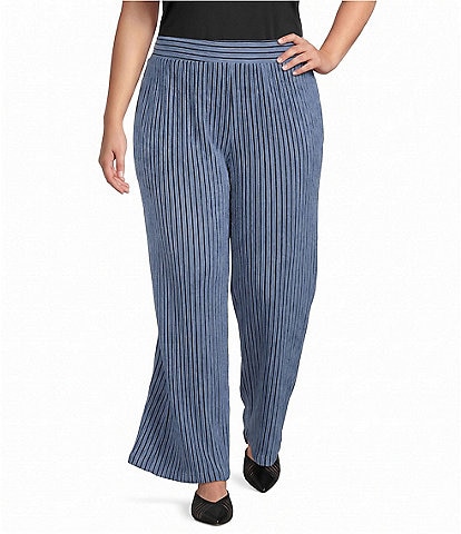 Calessa Plus Size Knit Stripe Wide Leg Pull-On Ankle Coordinating Pants