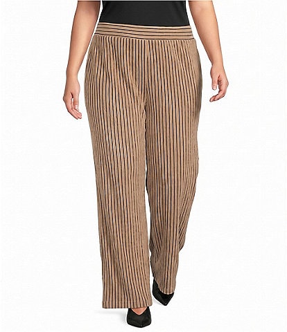 Calessa Plus Size Knit Stripe Wide Leg Pull-On Ankle Coordinating Pants