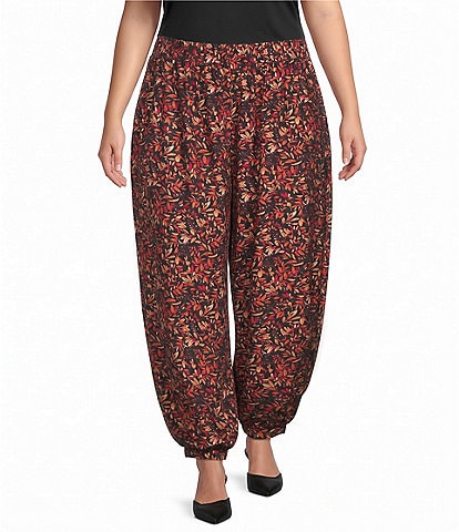 Calessa Plus Size Leaf Print Coordinating Harem Ankle Pants
