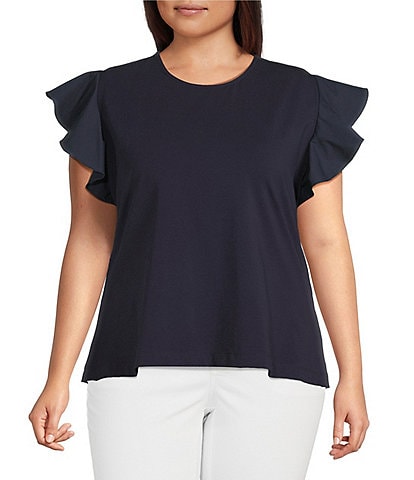 Calessa Plus Size Round Neck Ruffled Short Sleeve Knit Top