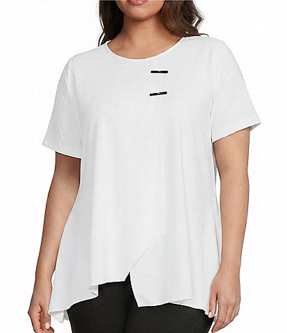 Calessa Plus Size Textured Knit Asymmetric Hem Tunic