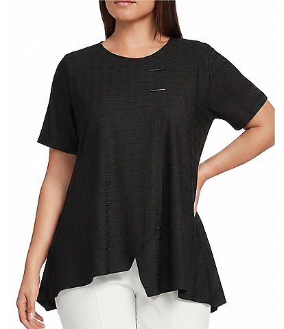 Calessa Plus Size Textured Knit Asymmetric Hem Tunic