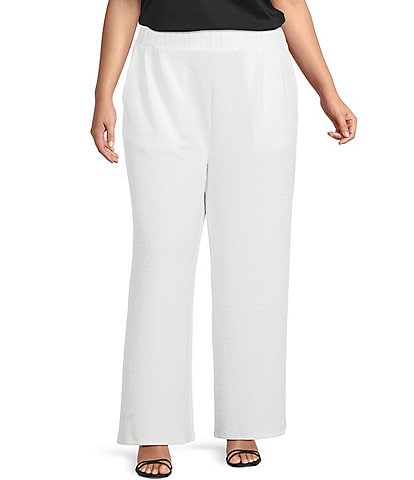 Calessa Plus Size Textured Knit Wide Leg Pull-On Ankle Pants