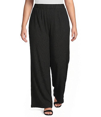 Calessa Plus Size Textured Knit Wide Leg Pull-On Pants