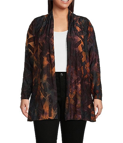 Calessa Plus Size Tie-Dye Burnout Open Front Cardigan