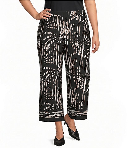 Calessa Plus Size Woven Geometric Print Coordinating Wide Leg Pull-On Pants