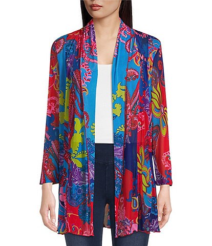 Calessa Printed Mesh Knit Open Front Cardigan