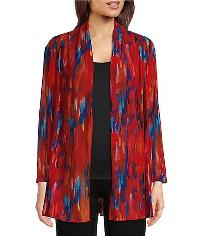 Calessa Printed Mesh Open Front Long Sleeve Cardigan