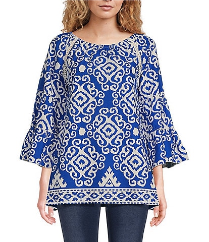 Calessa Scoop Neck 3/4 Sleeve Pullover Blouse