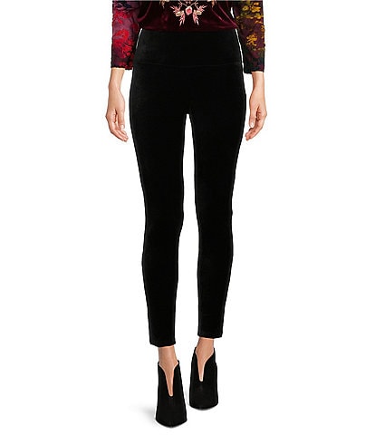 Calessa Solid Velvet Knit Skinny Leg High Waist Pull-On Pants