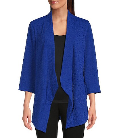 Calessa Textured Popcorn Knit Draped Open Front 3/4 Sleeve Asymmetrical Cardigan