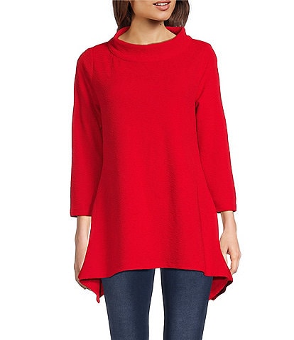 Calessa Textured Puckered Knit Funnel Neck Bracelet Sleeve Tunic