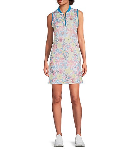 Callaway Chevron Floral Print Flounce Sleeveless Golf Dress