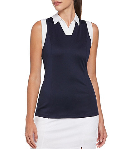 Callaway Color Block Stretch Jersey V-Neck Sleeveless Golf Polo Shirt