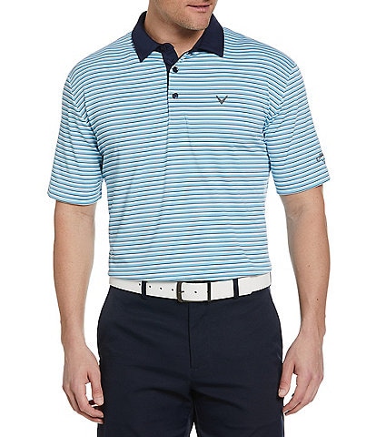 Callaway Knit 3-Color Striped Polo Shirt