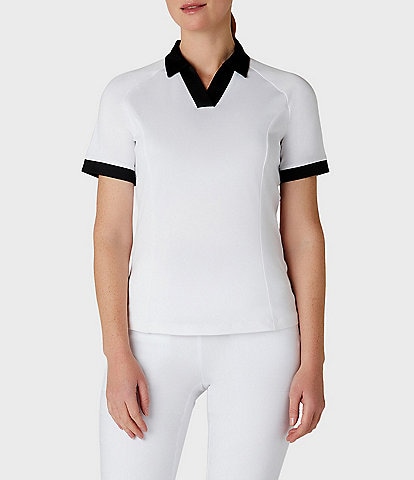 Callaway Stretch Knit Color Block V-Placket Short Sleeve Golf Polo Shirt