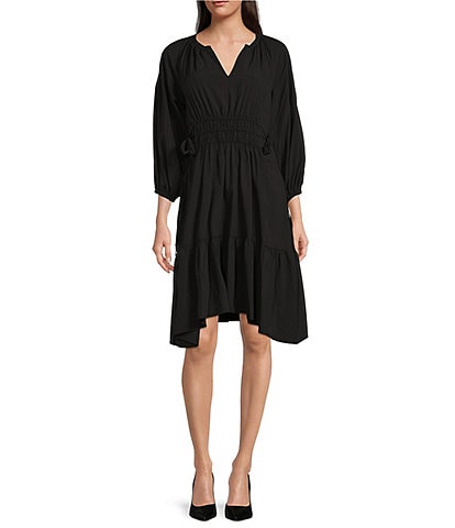 Calvin Klein 3/4 Sleeve V-Neck Tiered Skirt Sheath Dress