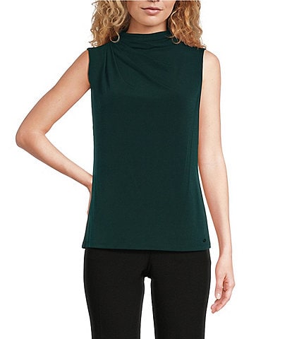 Calvin Klein Asymmetrical Draped Mock Neck Sleeveless Top