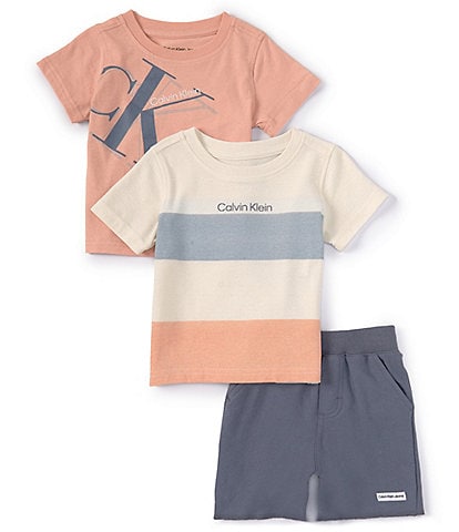 Calvin Klein Baby Boys 12-24 Months Short-Sleeve Color Block Jersey Tee, Short-Sleeve Logo Jersey Tee & French Terry Shorts Set