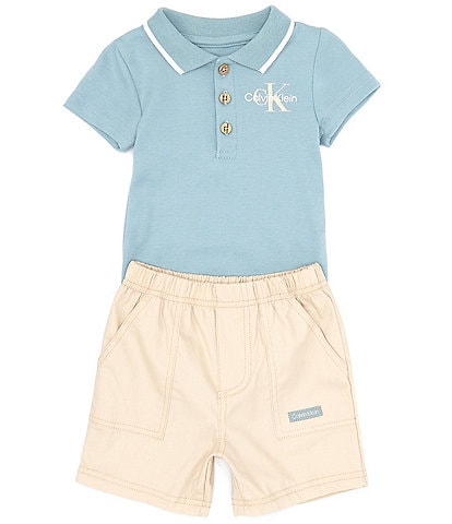 Calvin Klein Baby Boys 3-9 Months Short Sleeve Knit Bodysuit & Solid Woven Canvas Shorts Set