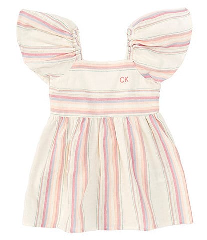 Calvin Klein Baby Girls 12-24 Months Flutter-Sleeve Yarn-Dyed-Striped Fit-And-Flare Dress