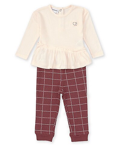 Calvin Klein Baby Girls 12-24 Months Long Sleeve Logo Detailed Tunic Top & Quilted Printed Jogger Pants Set