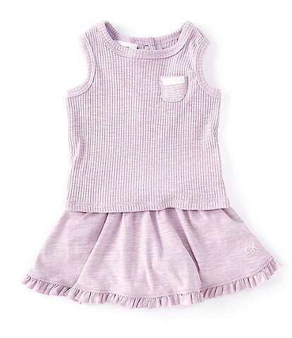 Calvin Klein Baby Girls 12-24 Months Sleeveless Patch-Pocket Slub Jersey Tank Top & Matching Skirted Diaper Cover Set