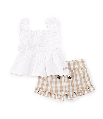 Calvin Klein Baby Girls 12-24 Months Sleeveless Solid Tank Top & Gingham Shorts Set