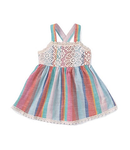 Calvin Klein Baby Girls' 12-24 Months Sleeveless Striped Lace Overlay A-Line Dress