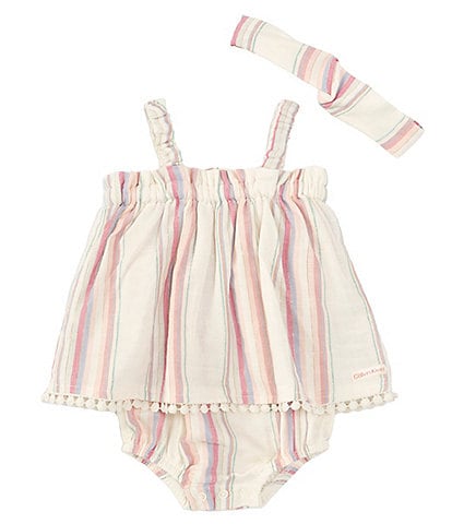 Calvin Klein Baby Girls Newborn-9 Months Sleeveless Lurex-Striped Skirted Bubble