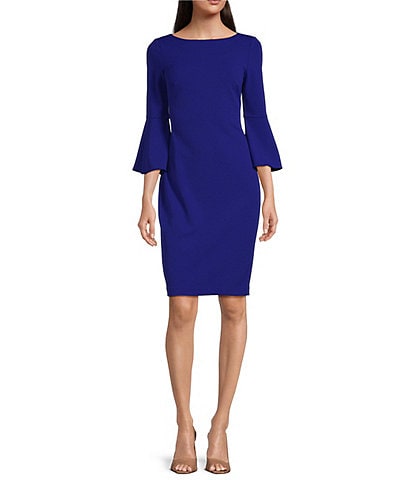 Calvin Klein 3/4 Bell Sleeve Boat Neck Sheath Dress