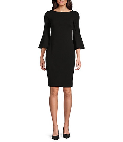 Calvin Klein 3/4 Bell Sleeve Boat Neck Sheath Dress