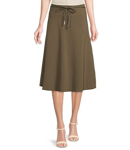 Calvin Klein Lux Woven Belted Drawstring A-Line Midi Skirt