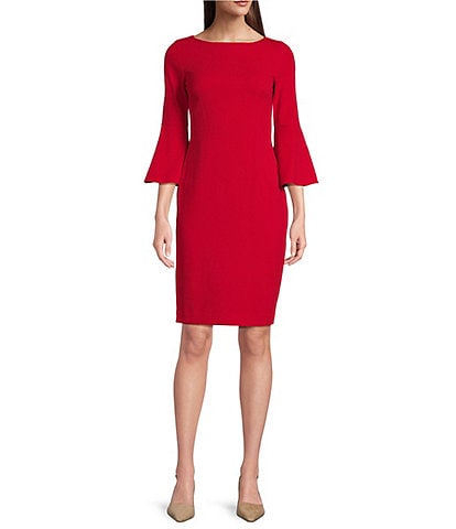 Calvin Klein Boatneck 3/4 Bell Sleeve Sheath Dress