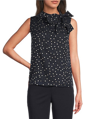 Calvin Klein Burnout Tie Neck Sleeveless Blouse