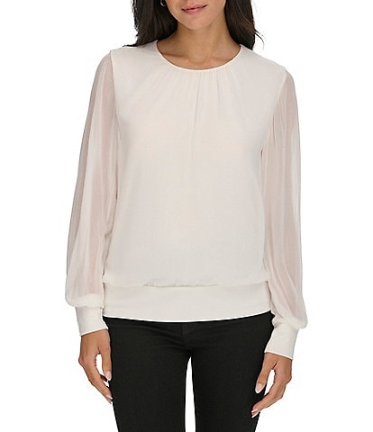 Calvin Klein Chiffon Crew Neck Long Sleeve Top