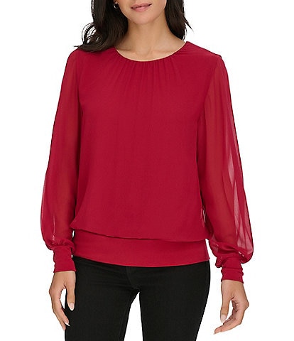 Calvin Klein Chiffon Crew Neck Long Sleeve Top