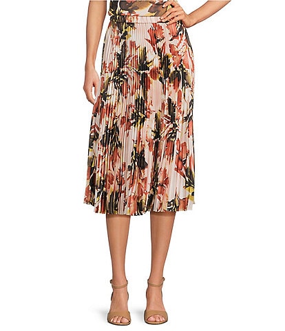 Calvin Klein Coordinating Printed Pleated Pull-On Midi Skirt