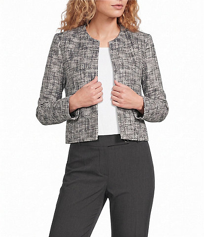 Calvin Klein Coordinating Tweed Crew Neck Long Sleeve Open Front Jacket
